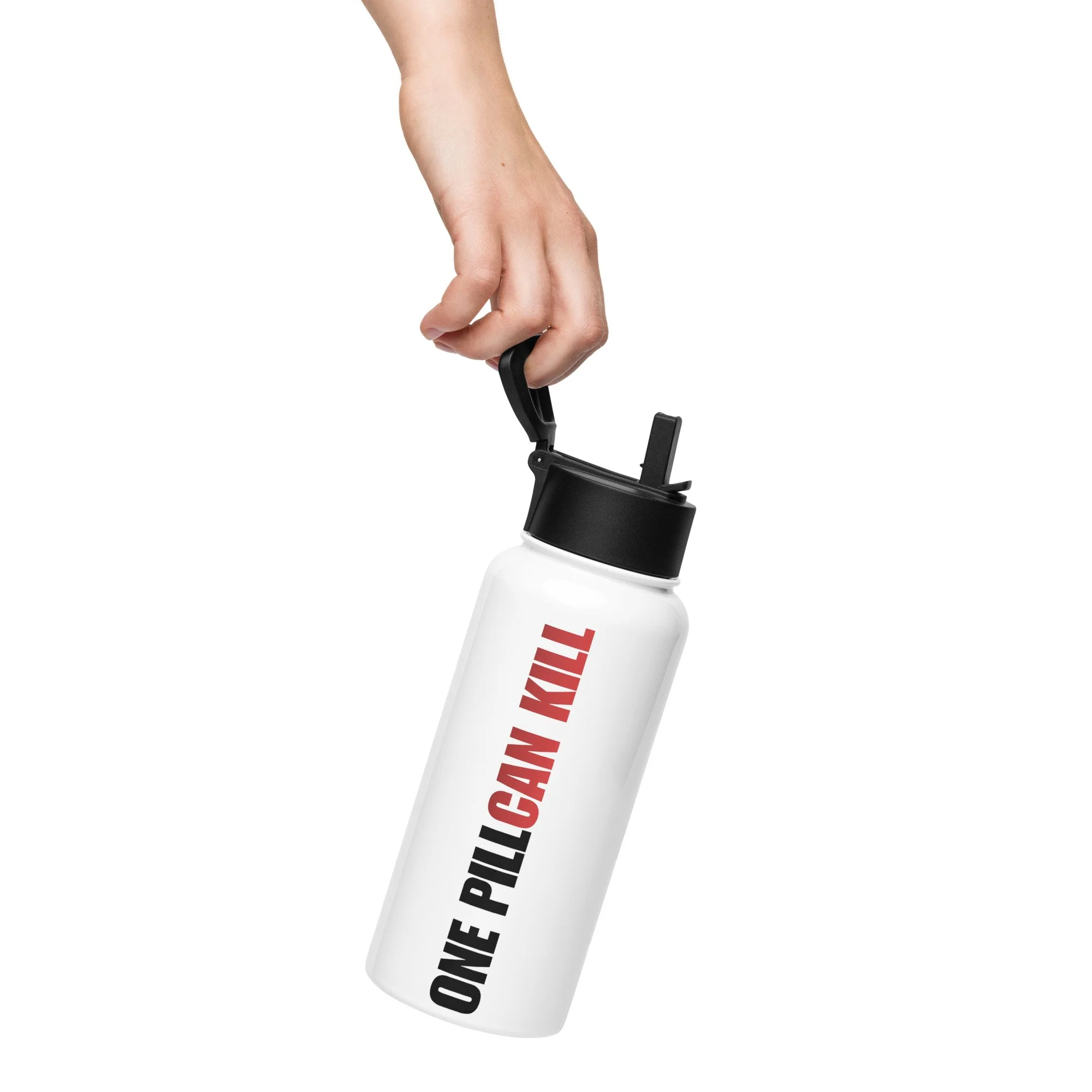 Stainless steel water bottle with a straw lid
