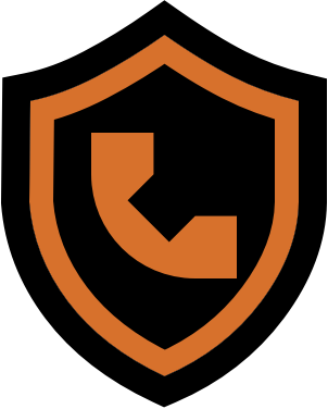 A shield emblem with a phone inside.