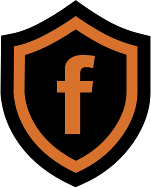 Facebook logo inside a shield outline.