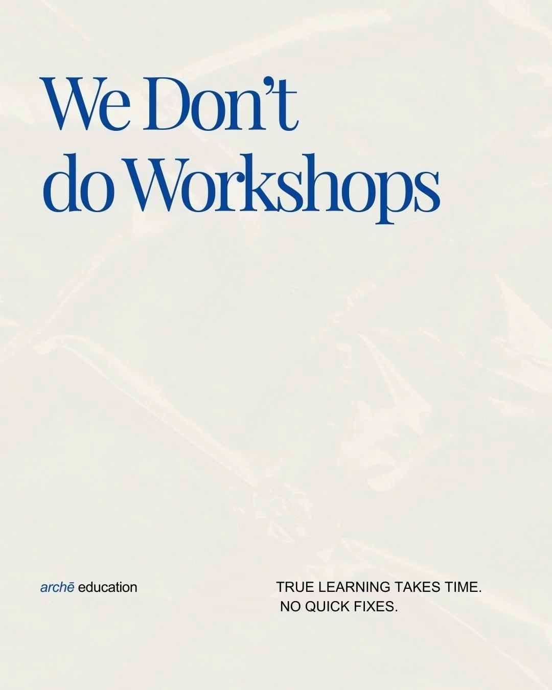 𝗪𝗘 𝗗𝗢𝗡&rsquo;𝗧 𝗗𝗢 𝗪𝗢𝗥𝗞𝗦𝗛𝗢𝗣𝗦.

Not because workshops are useless.
But because real learning doesn&rsquo;t happen in isolation.

True education takes time.
It takes structure, repetition, and progression.
Just like training does.

At a