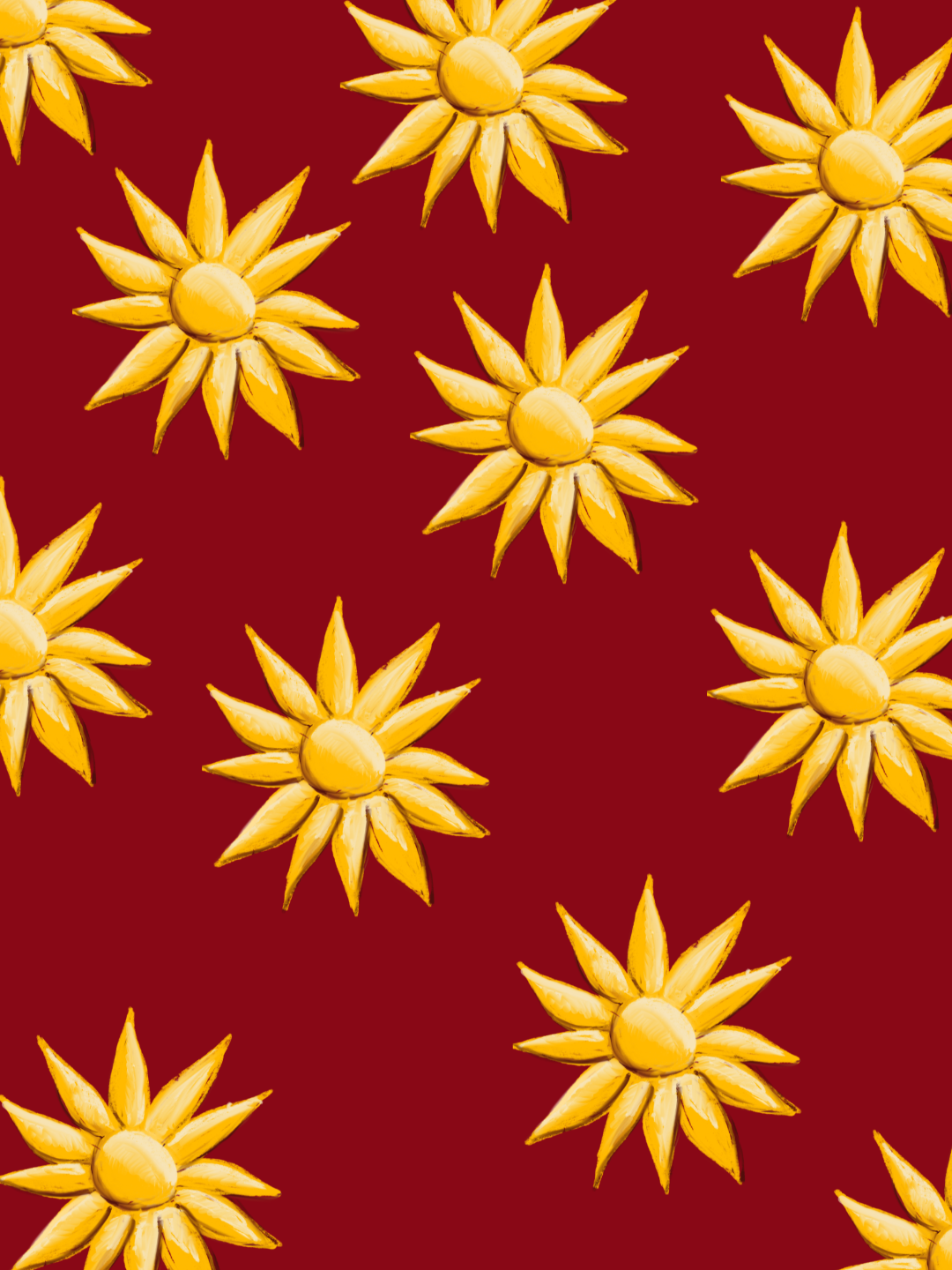 Motifs de fleurs jaunes à pétales longs sur fond rouge