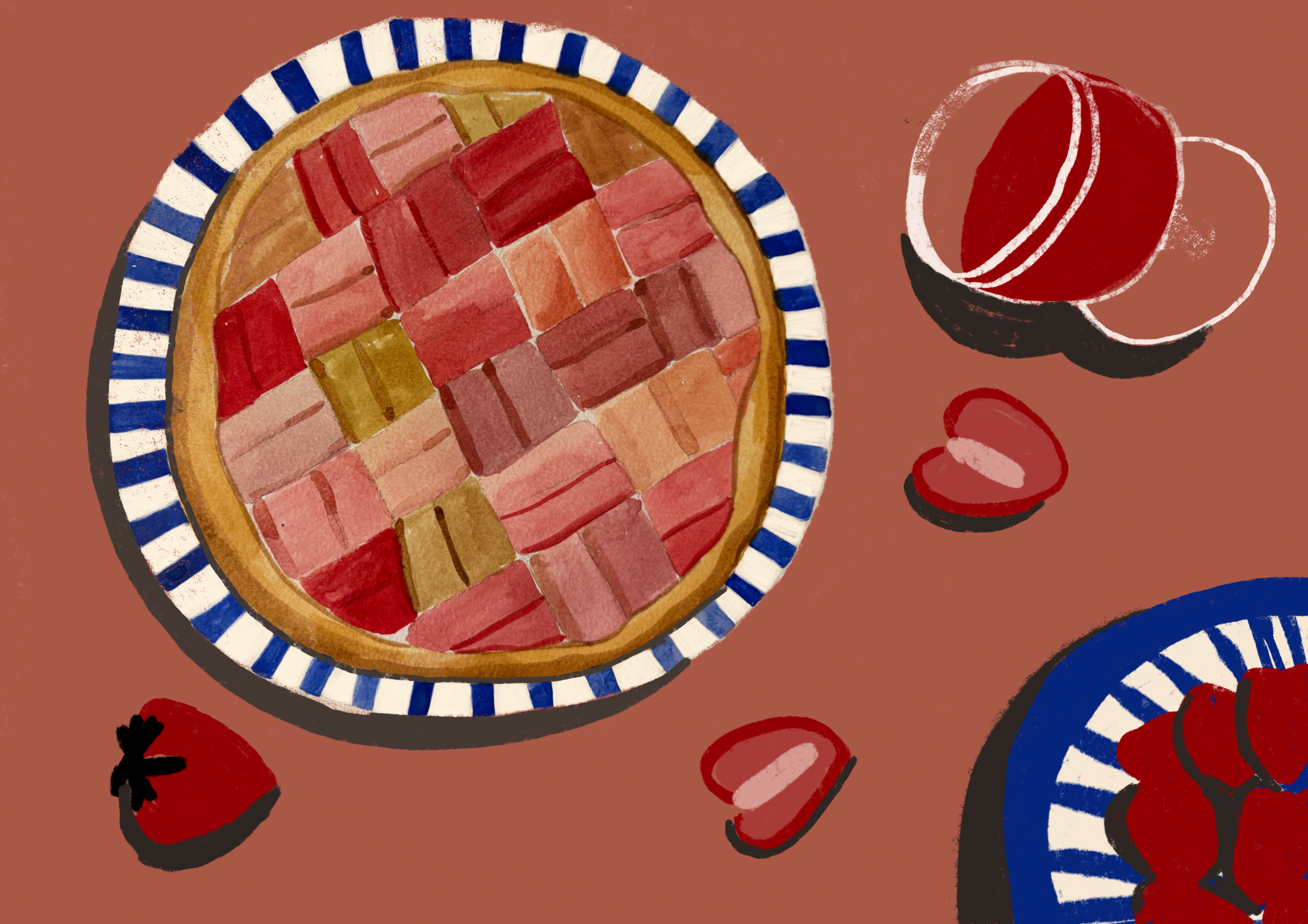 Illustration originale Chez Bernï de la recette : Tarte à la rhubarbe de Cédric