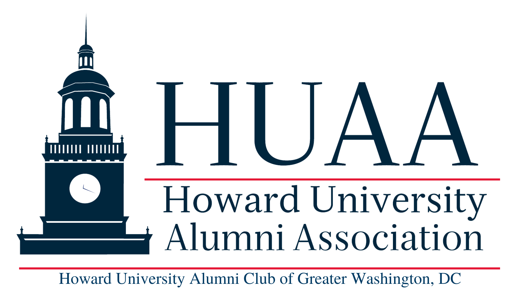 Howard University Alumni Association logo featuring a clock tower and text reading "HUA Howard University Alumni Association" with a subtitle "Howard University Alumni Club of Greater Washington, DC".
