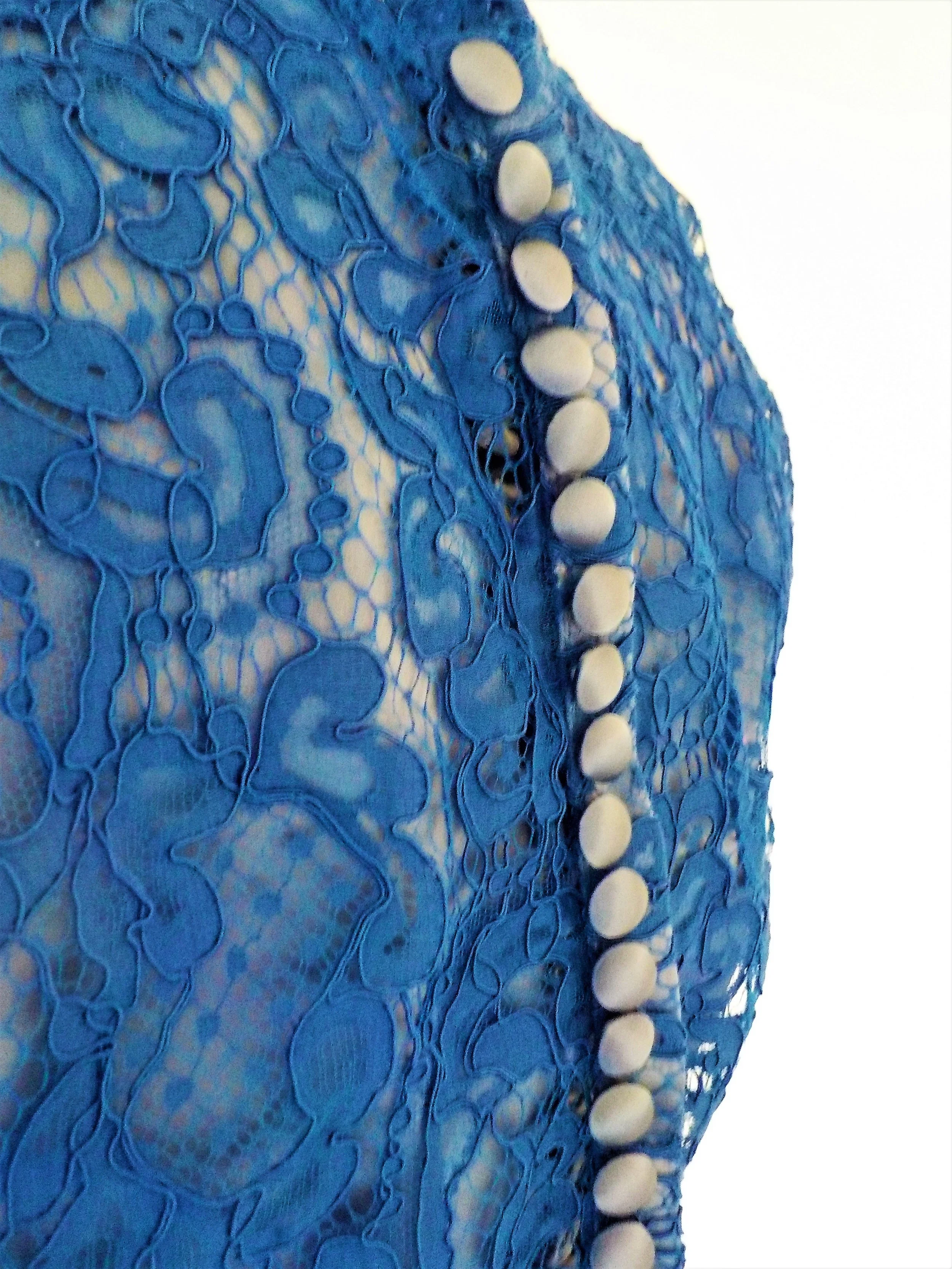 Silk satin with blue lace overlay dress by Beatrice Espinosa