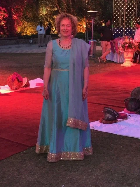 Bespoke wedding guest dress and matching shawl by Beatrice Espinosa worn by client.