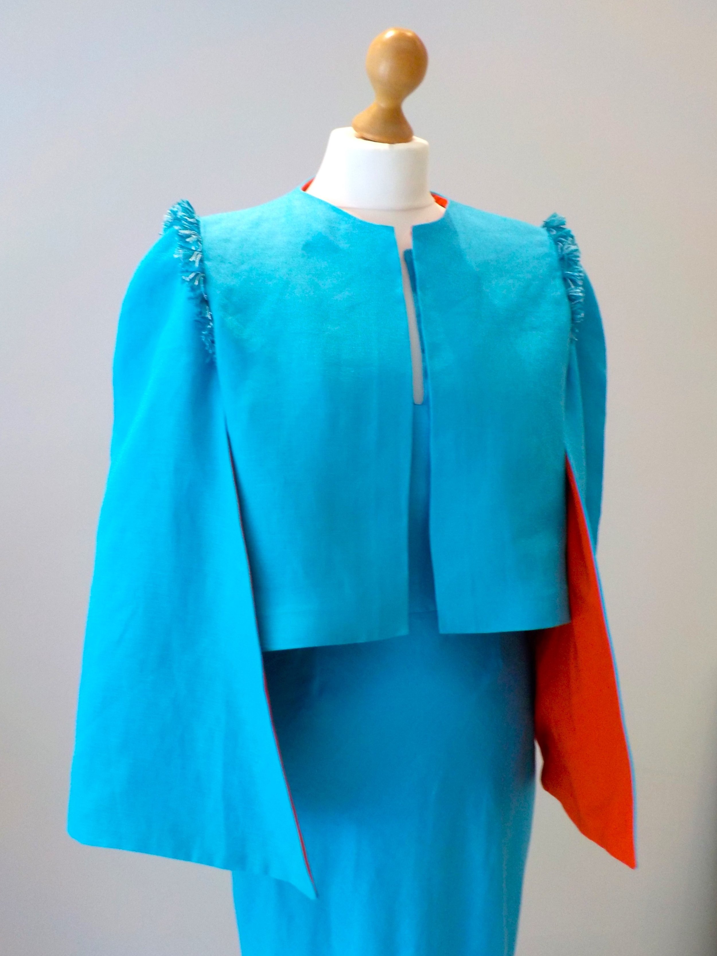 Two piece turquoise irish linen wedding guest outfit by Beatrice Espinosa