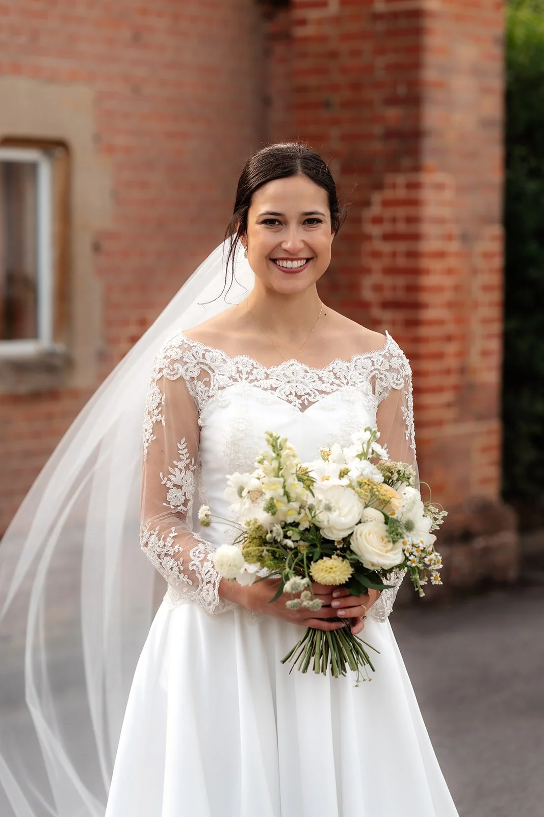 Couture beaded lace and mikado Wedding gown and veil by Beatrice Espinosa