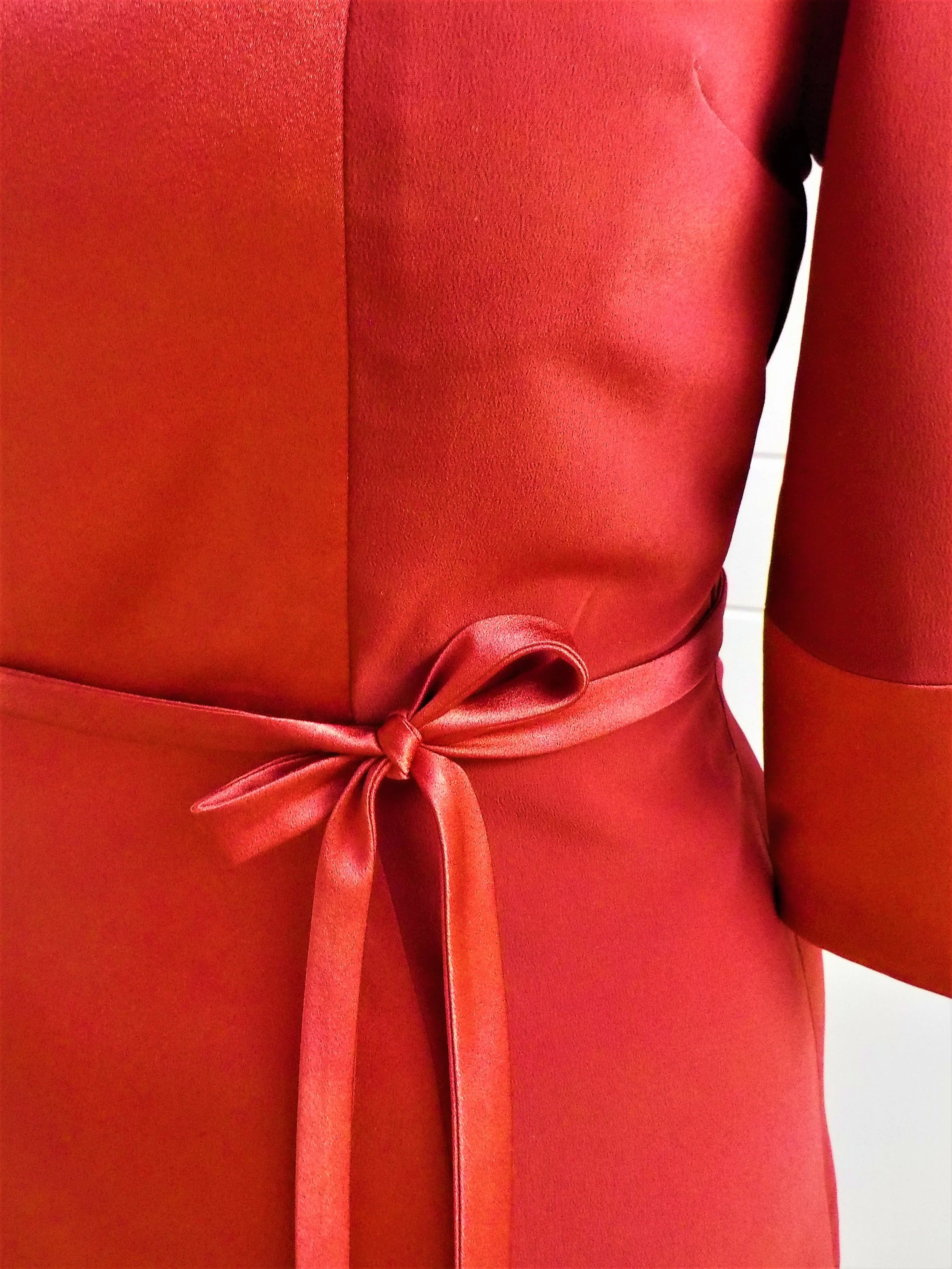 Claret satin backed crepe tailored dress by Beatrice Espinosa