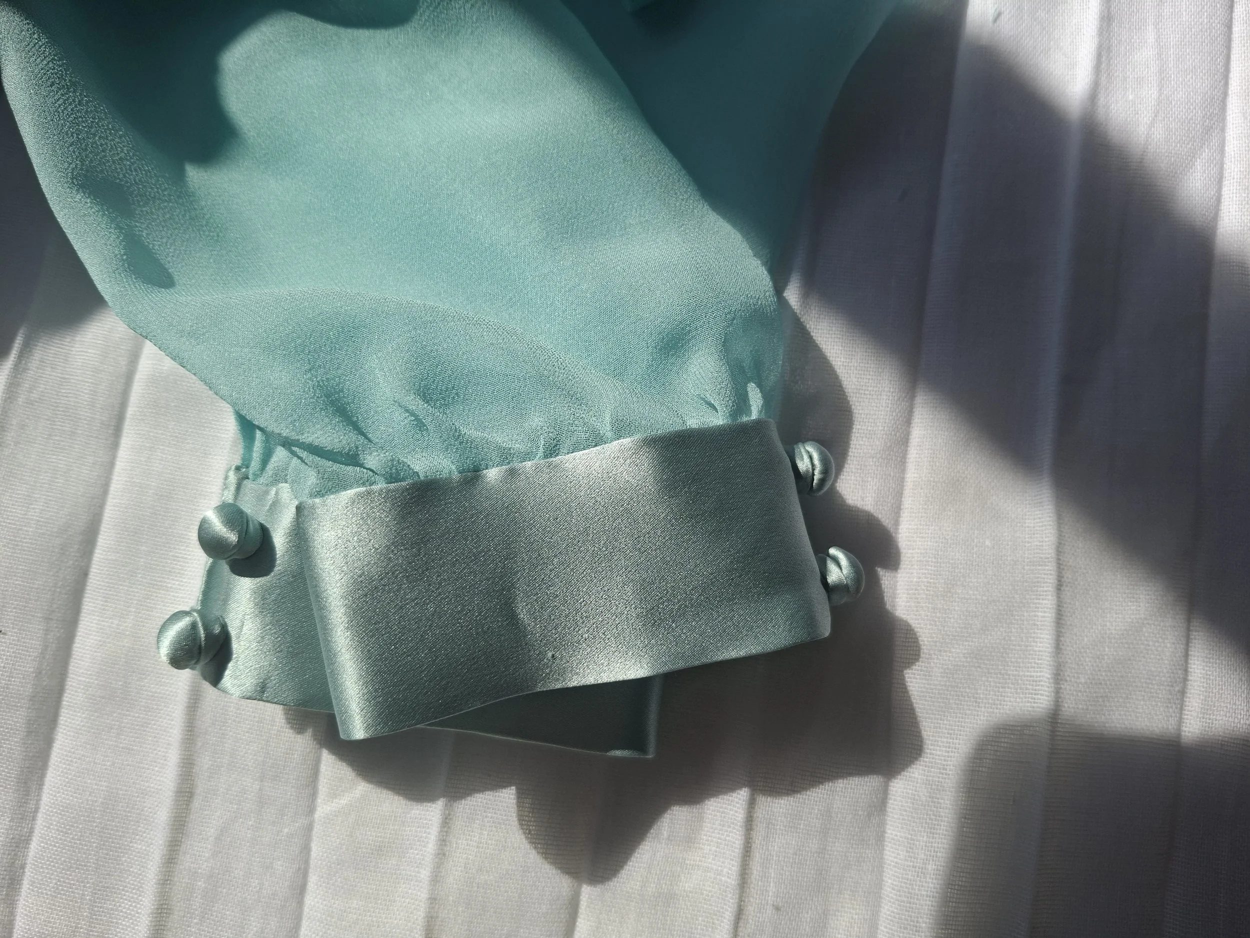 Bespoke silk satin and silk georgette wedding dress by Beatrice Espinosa