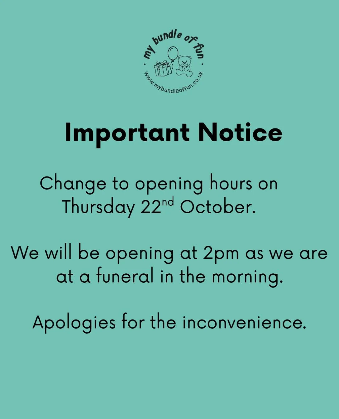 Important notice 🤍

We will be opening at 2pm tomorrow due to a family funeral in the morning.

Thank you for your understanding ❤️