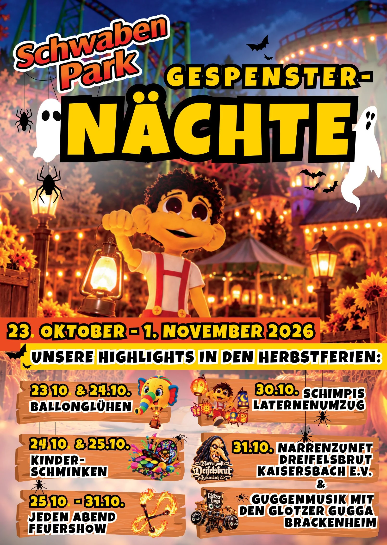 Herbstliches Abendprogramm mit Feuershows, Ballonglühen und Unterhaltung für die ganze Familie vom 23. Oktober bis 1. November 2026