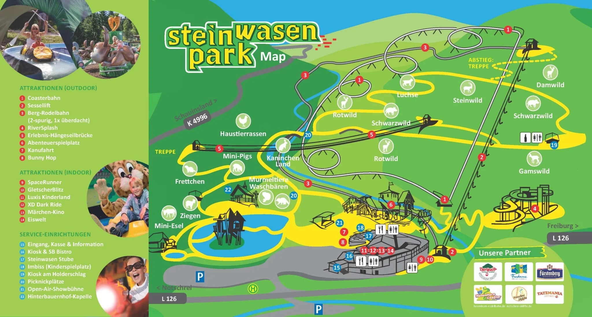 Steinwasen Park Baden Württemberg Freizeitpark Themepark Wildpark  Oberried Attraktionen Fahrgeschäfte Achterbahn Rodelbahn Infos Info News Schwarzwald Seilbahn