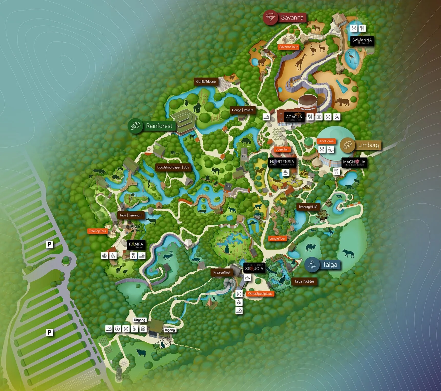 GaiaZoo plattegrond map guide plan park Gaia zoo Tiere Niederlande Holland Tierpark Kerkrade Info Adresse Anfahrt Parkplatz Tiere Park Plan map guide