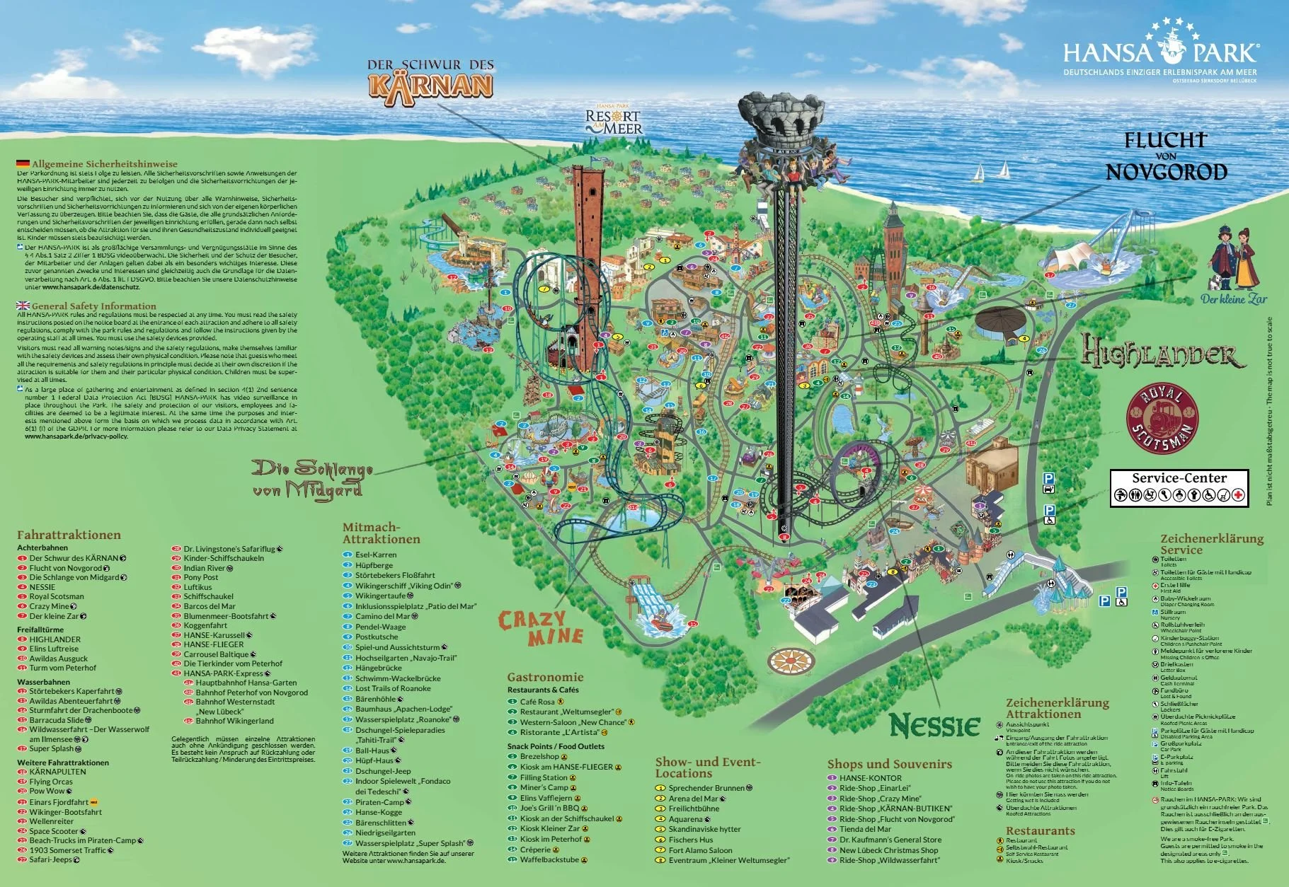 Park Plan Hansa Park Freizeitpark Themepark Ostsee Sierksdorf Info Map Guide Attraktionen Fahrgeschäfte Park Plan Achterbahn