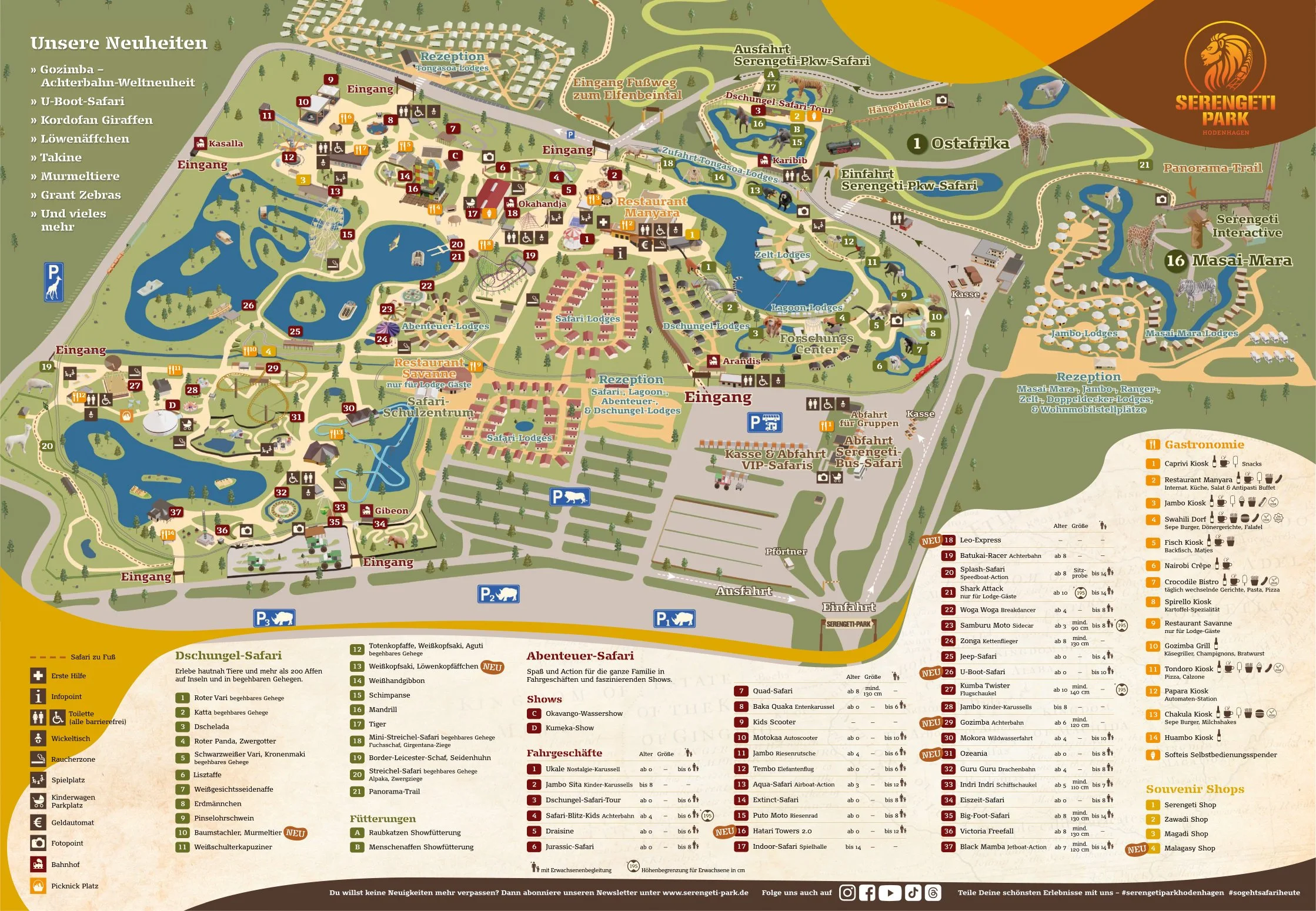 Serengeti Park Hodenhagen Freizeitpark Themepark Amusementpark Attraktionen Tiere Wildtiere Safari Achterbahn Rollercoaster Coaster Safaripark Info Map Guide Park Plan