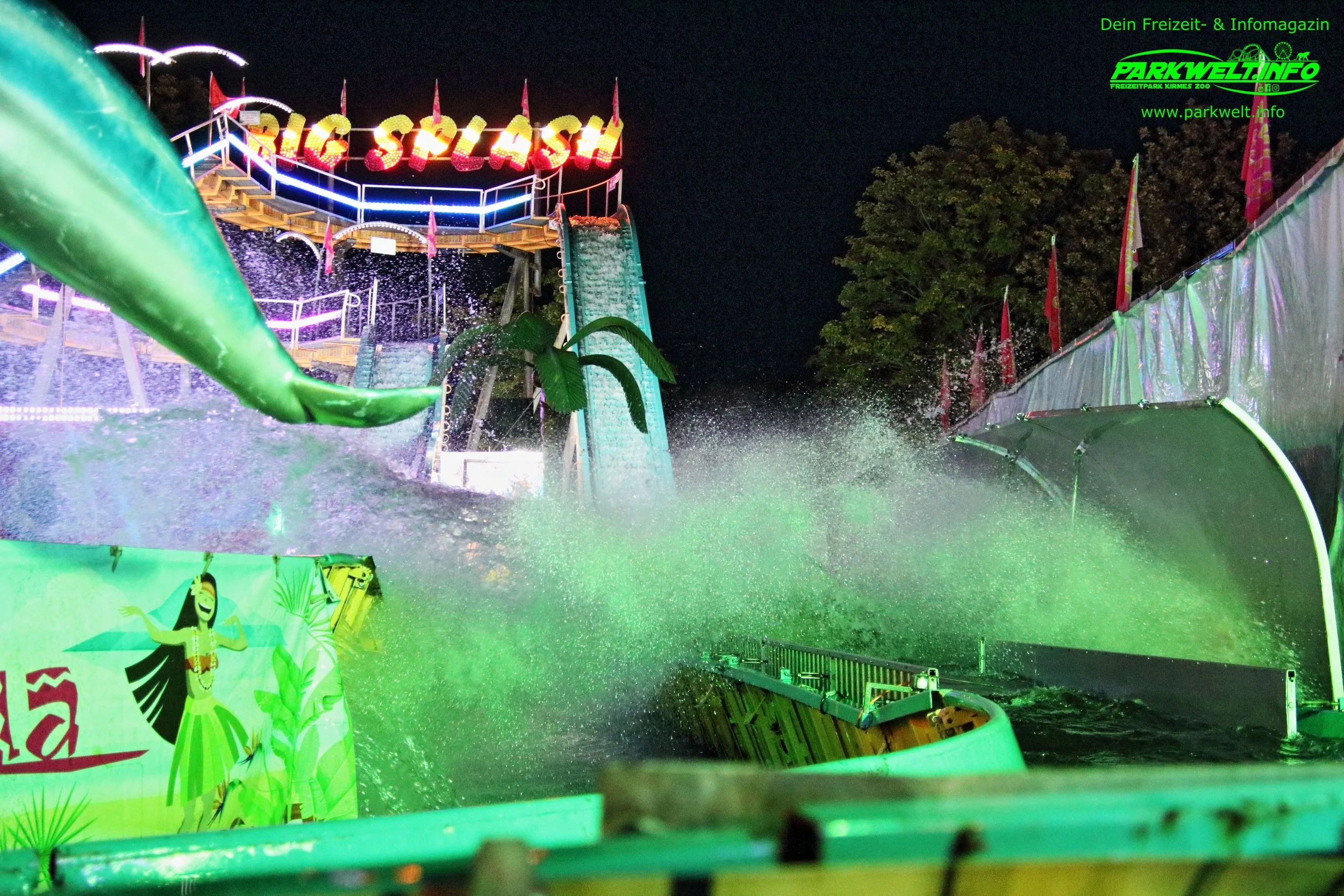 Big Splash Klünder Reverchon Wildwasserbahn Log Flume Kirmes Volksfest Wild River Attraktion Fahrgeschäft Carnival