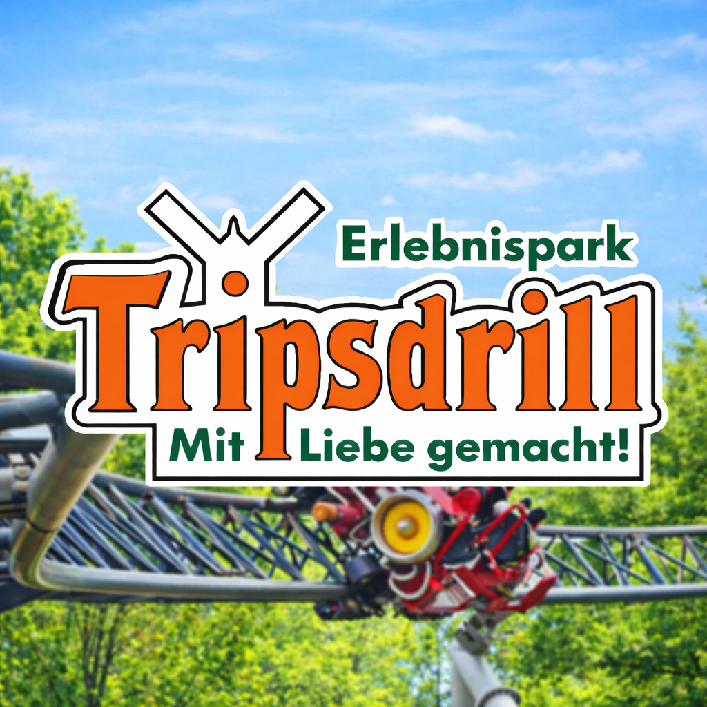 Logo des Erlebnisparks Tripsdrill  'Erlebnispark Tripsdrill Mit Liebe gemacht!' Erlebnispark Tripsdrill Cleebronn Baden Württemberg Freizeitpark Themepark Wildpark Attraktionen Fahrgeschäfte Park Plan Parkplan Map Guide Anfahrt Adresse Achterbahn 