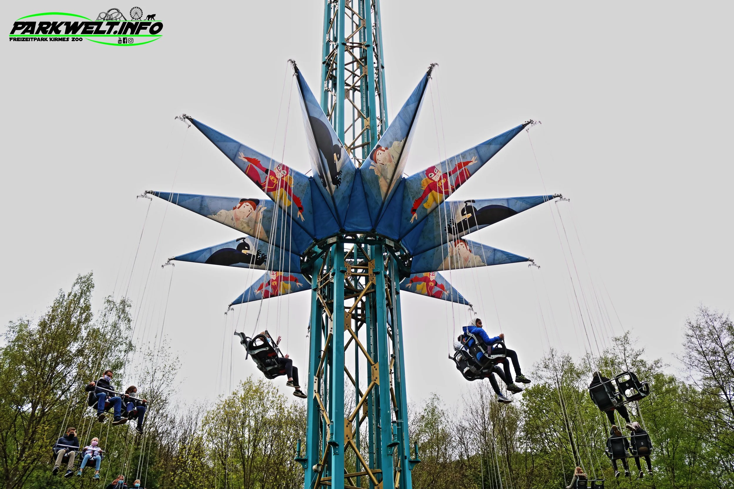 Mega Mindy Flyer Funtime Star Flyer Kettenkarussell Plopsa Coo Stavelot Belgien Freizeitpark Themepark Attraktionen Fahrgeschäfte Achterbahn Coaster Park Plan Map Guide Info Wetter Belgium