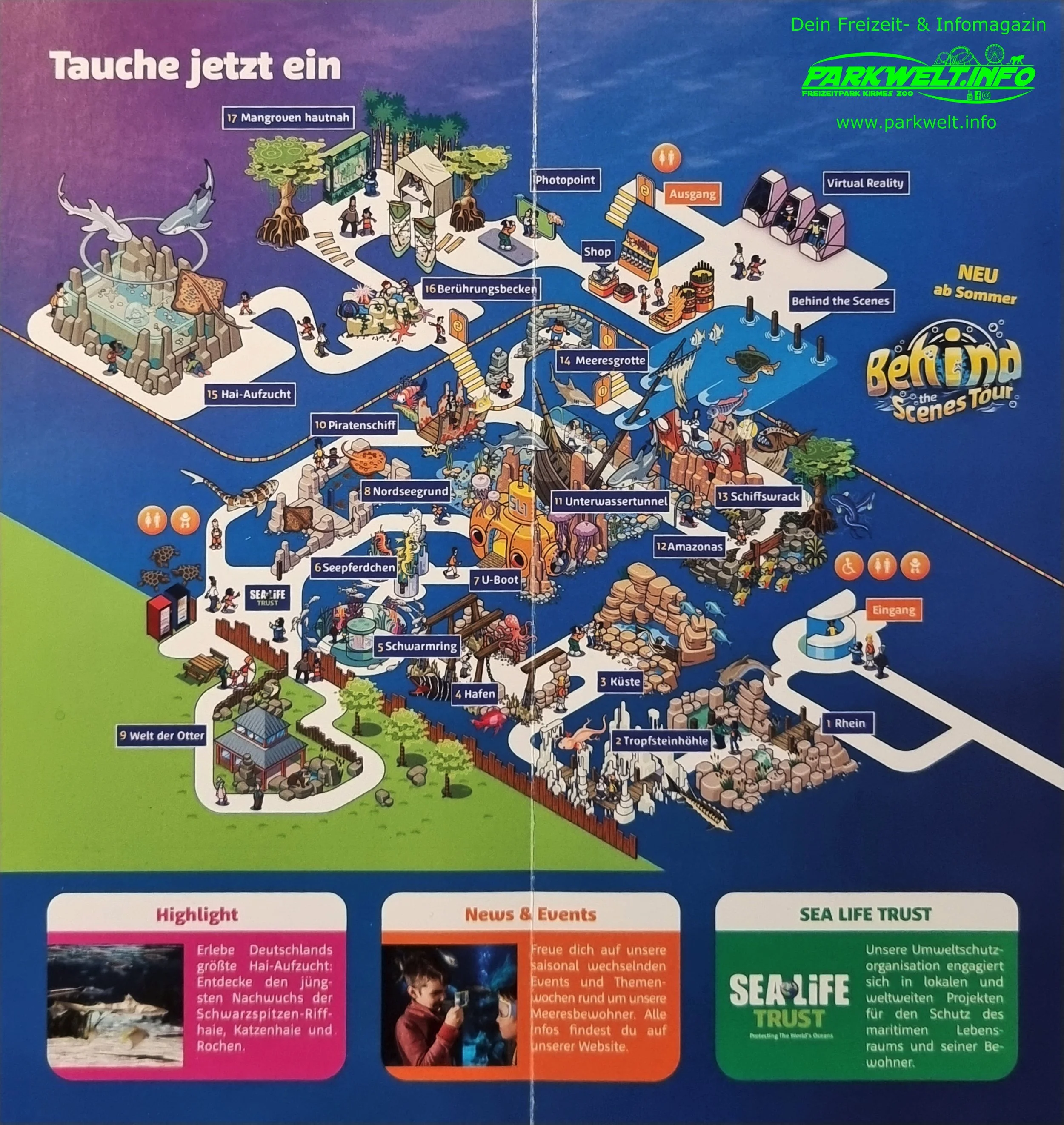 Sea Life Oberhausen Nordrhein Westfalen Aquarium Ausflugsziel Bilder Parkplan Park Plan map guide Adresse Anfahrt Info Preise Ticket Centro