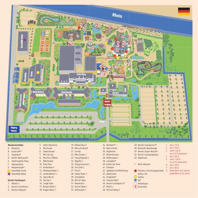 Wunderland Kalkar Kernis Familienpark Achterbahn Park Plan Guide map