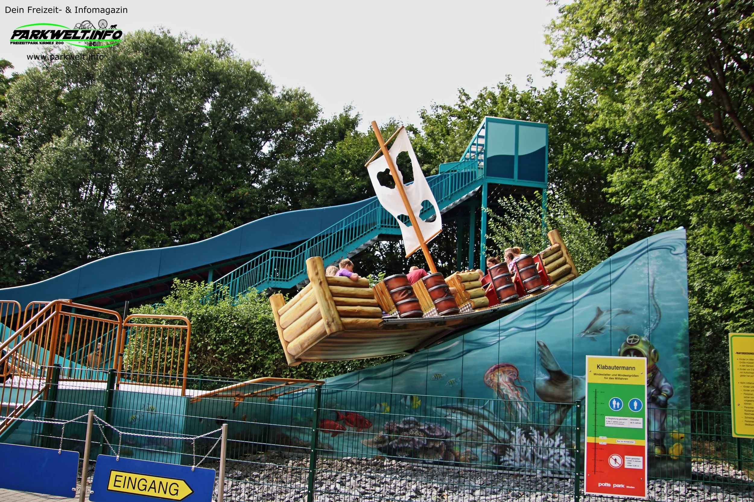 Klabautermann Zierer Kontiki potts park Minden Nordrhein Westfalen Freizeitpark Themepark Amusementpark Attraktionen Achterbahn Coaster Rollercoaster Fahrgeschäfte Anfahrt Adresse Parkplatz Park Plan Map Guide Preise Familienpark Erlebnispark