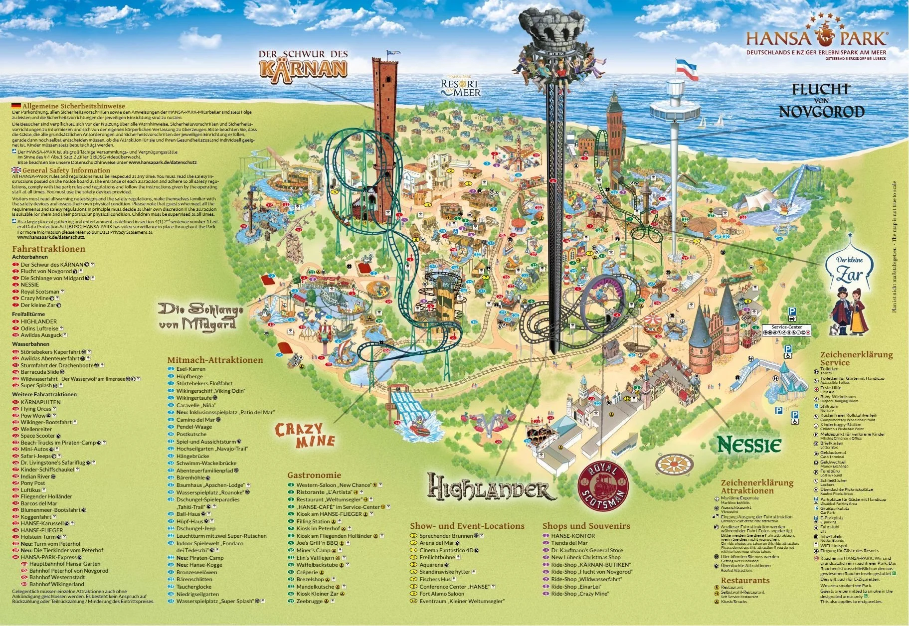 Hansa Park Freizeitpark Themepark Ostsee Sierksdorf Info Map Guide Attraktionen Fahrgeschäfte Park Plan Achterbahn