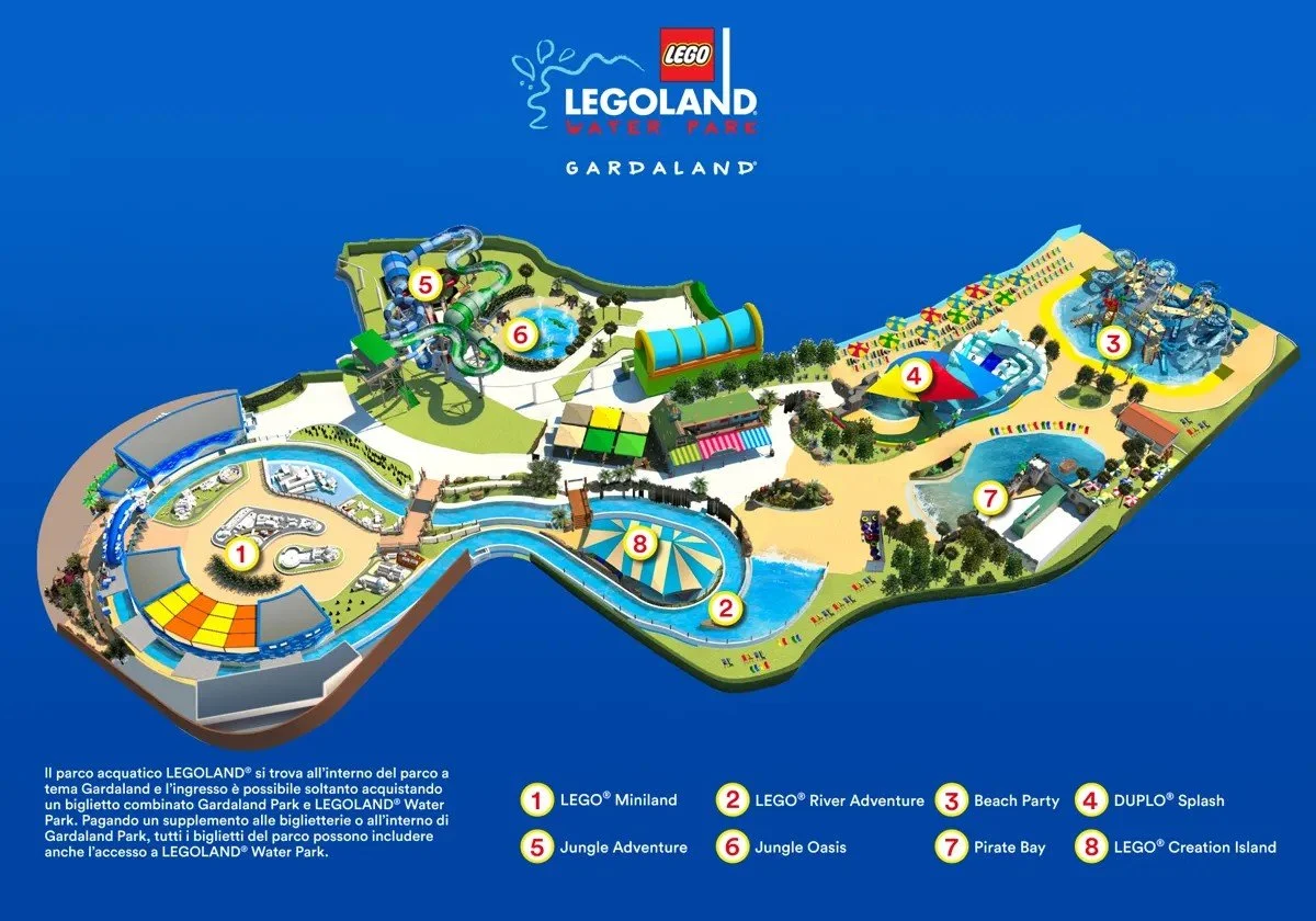 Mit dem Parkplan des Gardaland Resort behältst du den Überblick über alle Achterbahnen, Familienattraktionen, Themenbereiche, Restaurants, Shops, Shows und Serviceeinrichtungen. Plane deinen Besuch am Gardasee in Italien