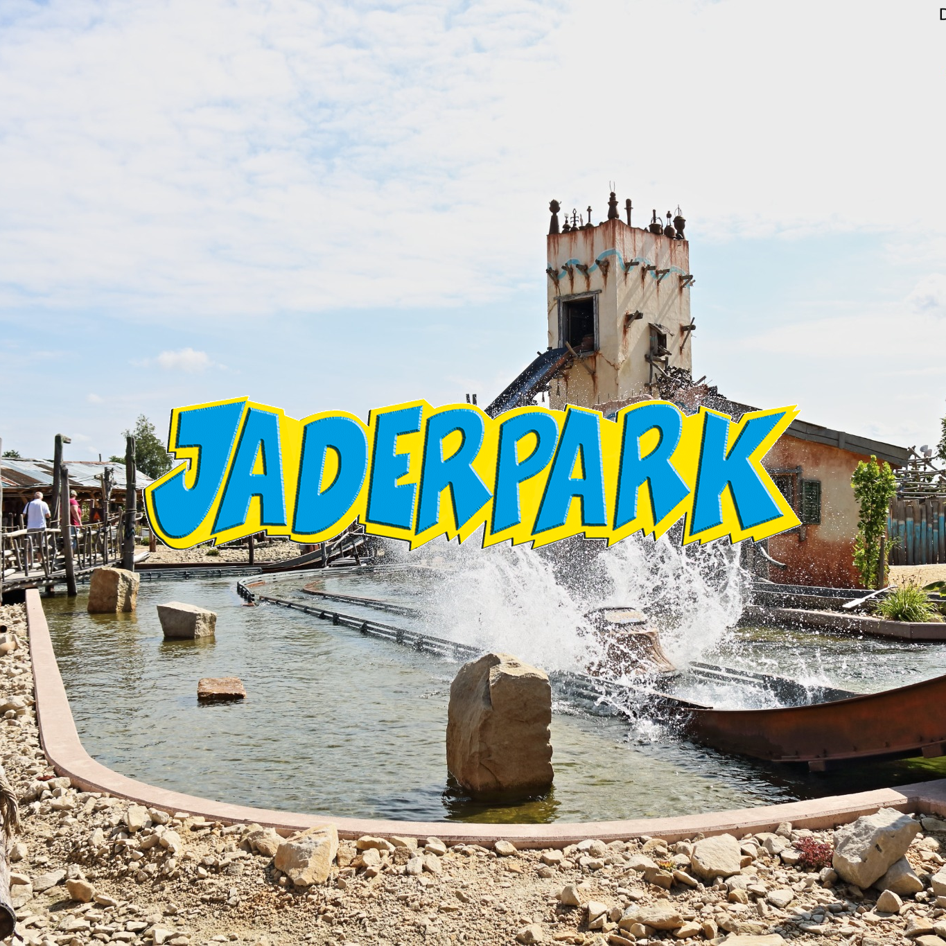 Szenenbild eines Freizeitpark-Attraktions mit Wasser, einer Wasserbahn Jaderpark Tierpark Freizeitpark Jade Themepark Achterbahn Wasserbahn Attraktionen Info News Park Plan Map Guide Adresse Fahrgeschäfte Tiere 