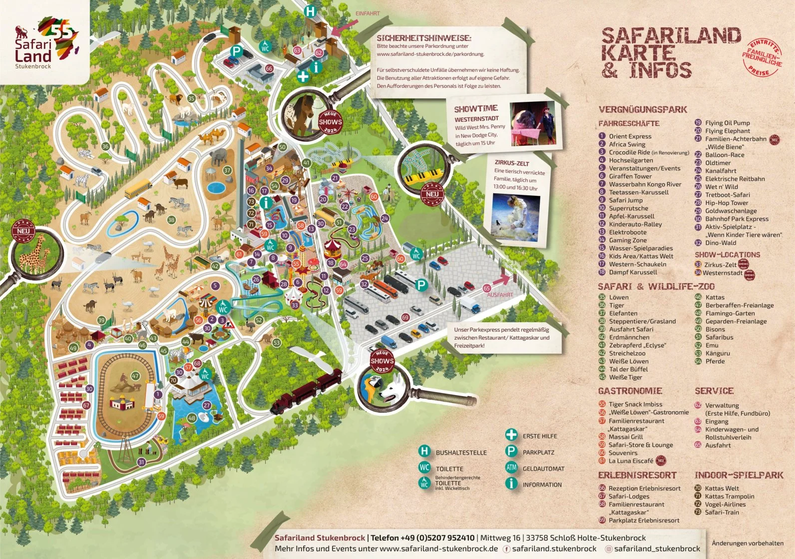 Safariland Stukenbrock Freizeitpark Themepark Info News Park Plan Map Guide Achterbahn Attraktionen Adresse Preise