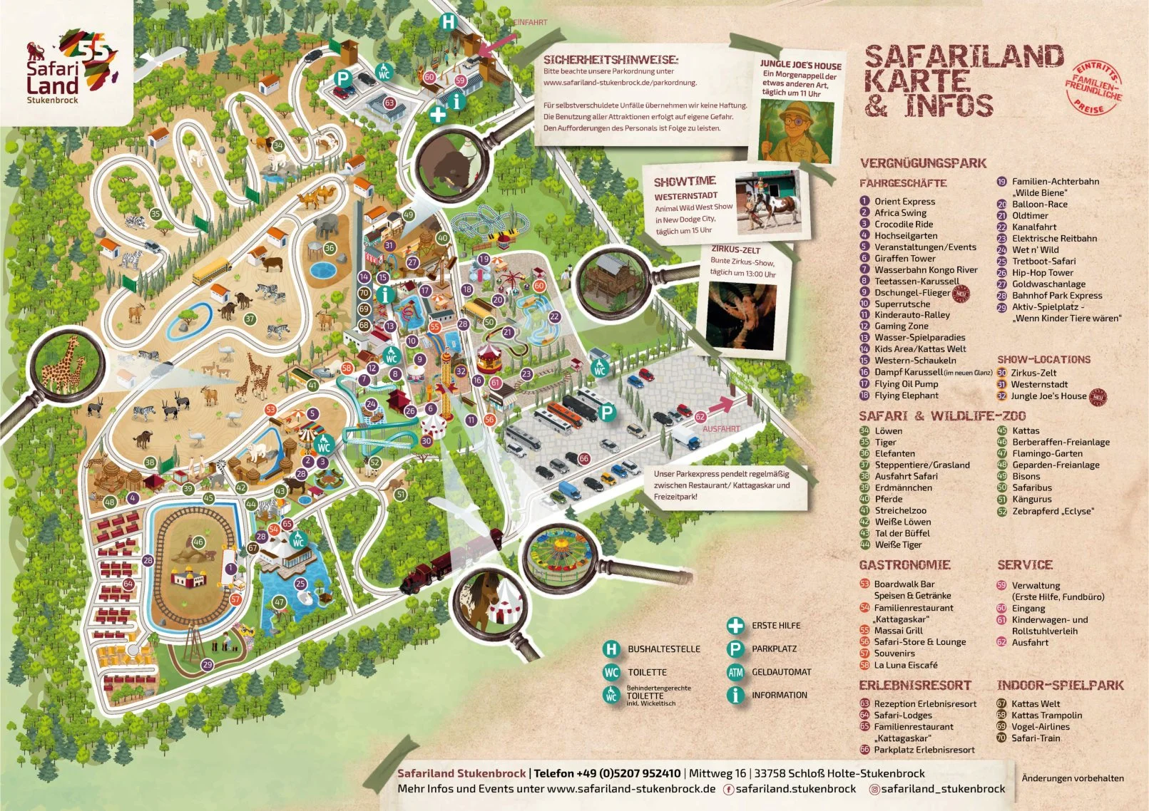 Safariland Stukenbrock Freizeitpark Themepark Info News Park Plan Map Guide Achterbahn Attraktionen Adresse Preise