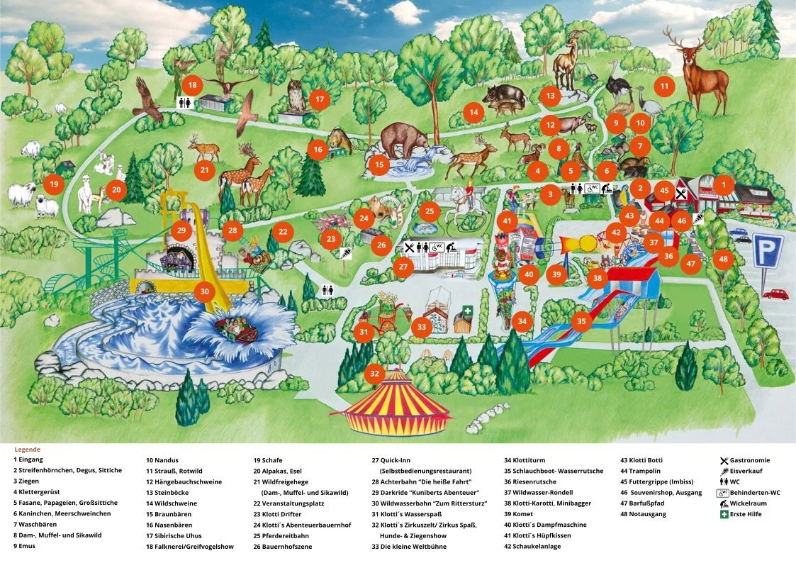 klotti Park klotten wildpark freizeitpark wild attraktionen tiere Park Plan Map Guide