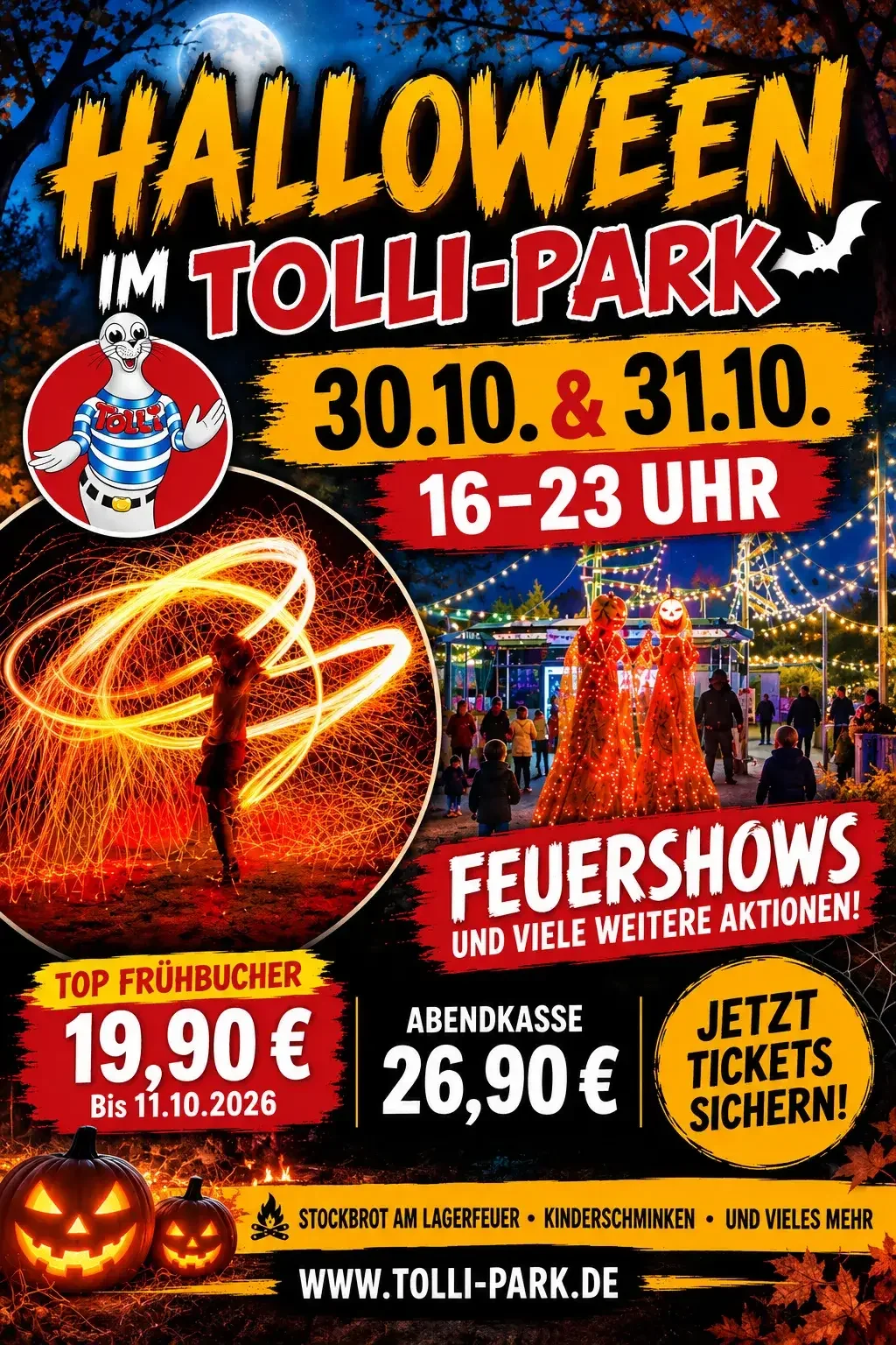 Halloween-Spaß für die ganze Familie! An beiden Abenden gibt es im Tolli-Park neben unseren Attraktionen auch besondere Halloween-Aktionen