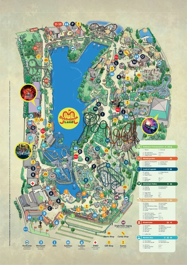 coaster Attraktion Freizeitpark Themepark Park Plan Map Guide Anfahrt Fahrgeschäfte Achterbahn Bobbejaanland Belgien