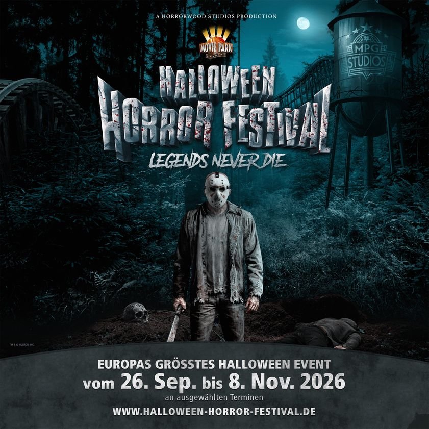 Movie Park Germany beschwört zum Halloween Horror Festival 2026 die Legenden der Finsternis herauf Das neue Horrorhaus „Jason Universe“ und „PHOBIA – The Live Horror Game Show“ treiben die Gäste in neue Albtraumdimensionen