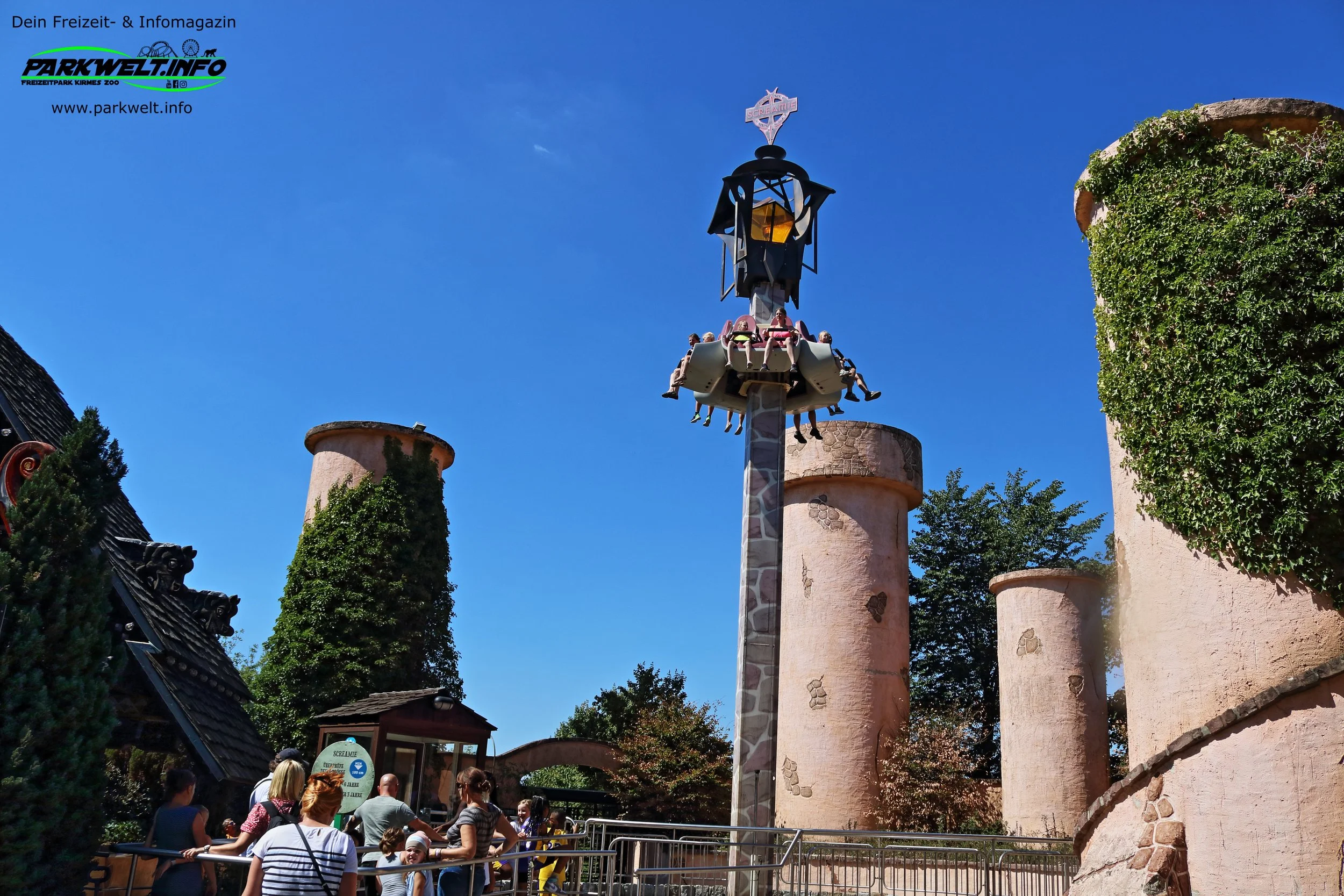 Screamie Zierer Family Freefall Tower Heide Park Resort Soltau Niedersachsen Freizeitpark Themepark Colossos Achterbahn Attraktionen Park Plan Adresse Infos Bilder Show
