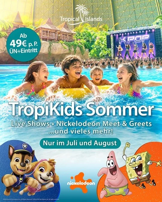 Tropical Islands kündigt Sommer-Unterhaltungsprogramm 2026 in Zusammenarbeit mit Nickelodeon und mit neuen saisonalen Erlebnissen an