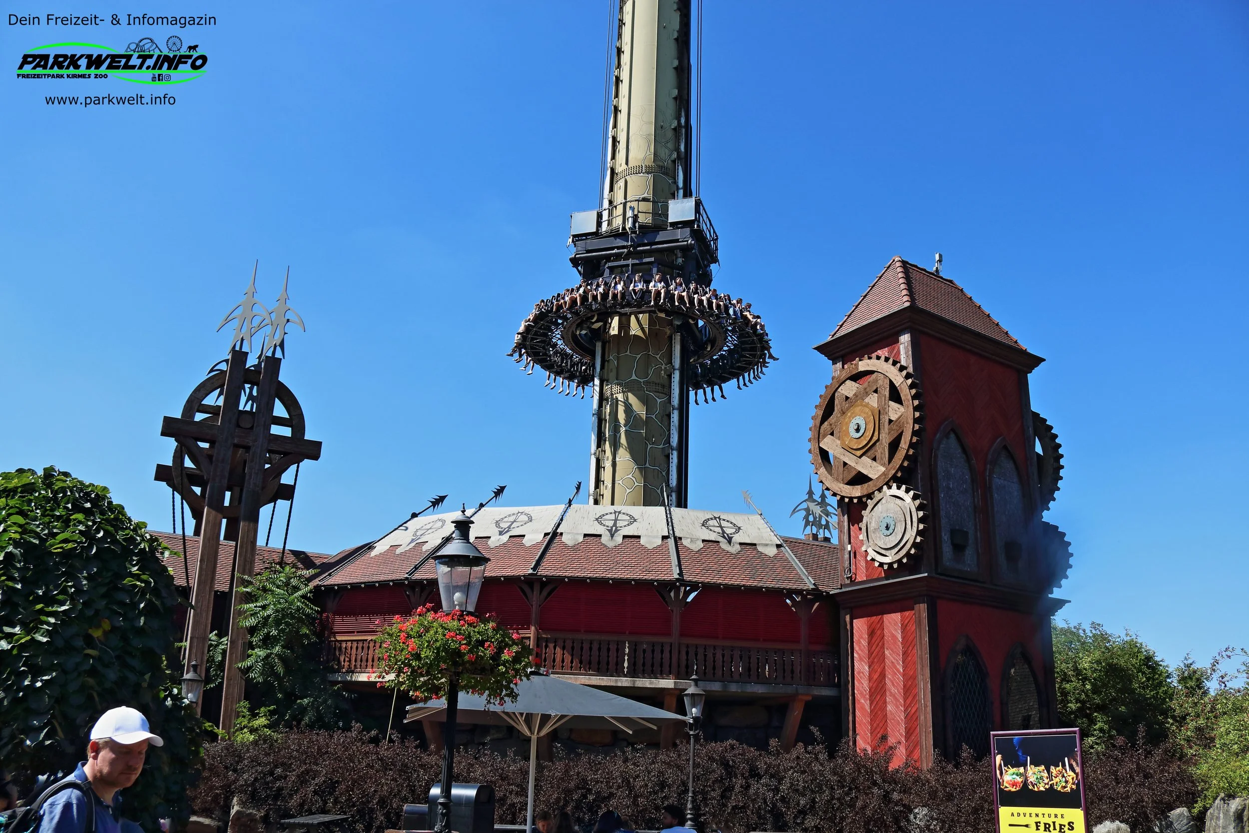 Scream Intamin Gyro Drop Tower Freefall Free Fall Heide Park Resort Soltau Niedersachsen Freizeitpark Themepark Colossos Achterbahn Attraktionen Park Plan Adresse Infos Bilder Show