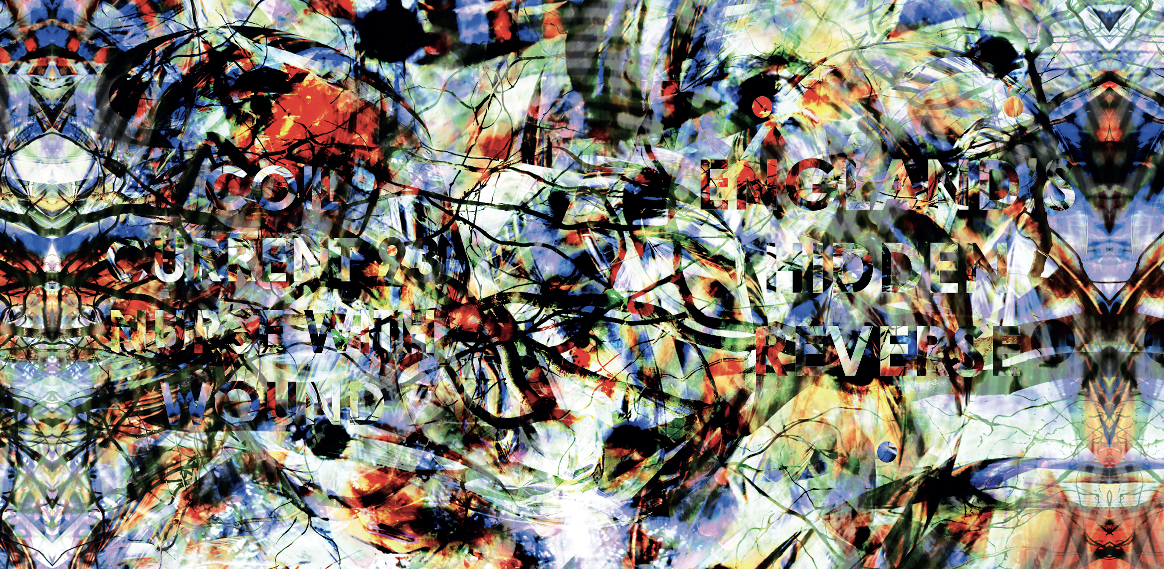 Abstract digital artwork with vibrant colors, chaotic black lines, and overlaid text about the evolution of the English language.
