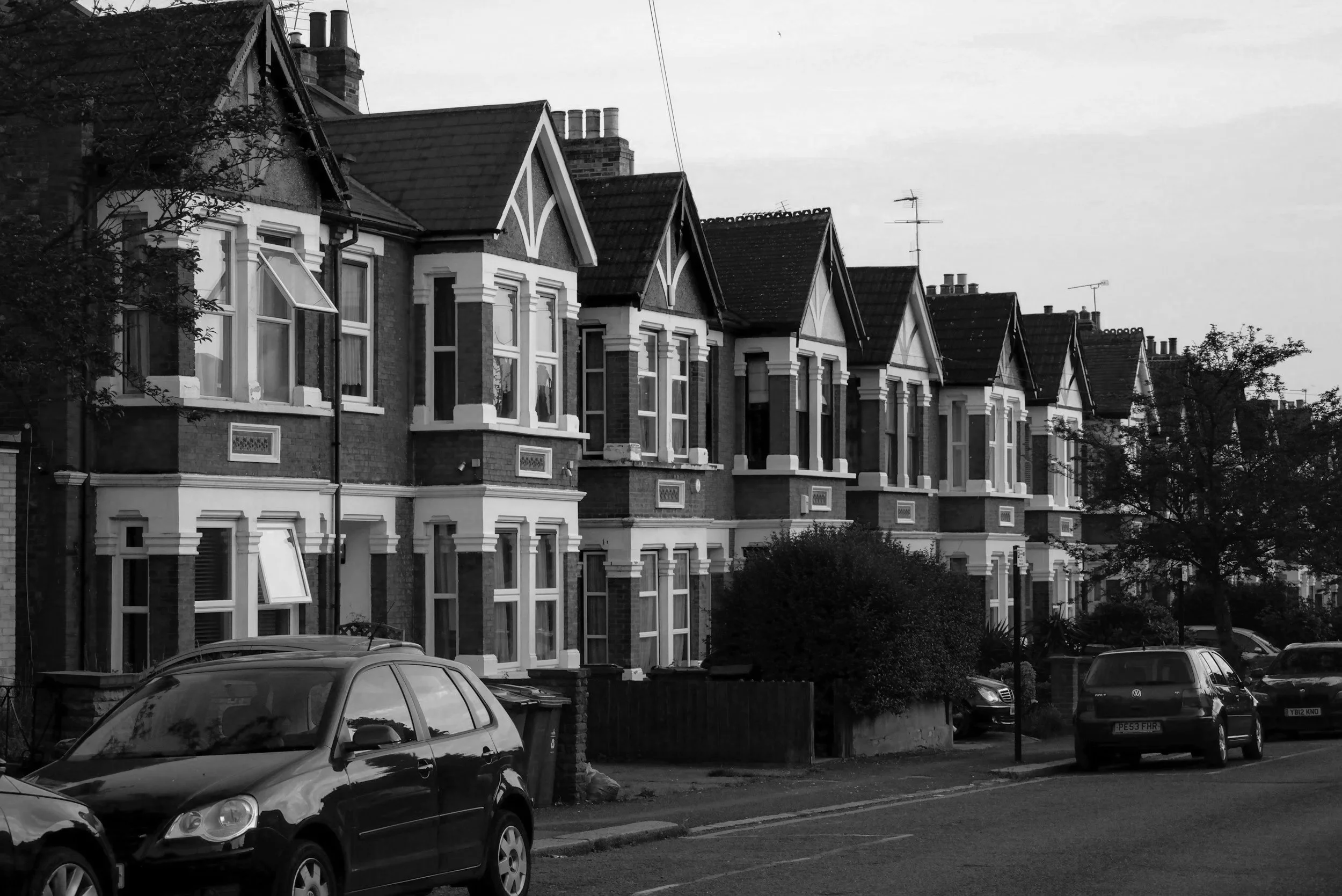 a row of houses in red