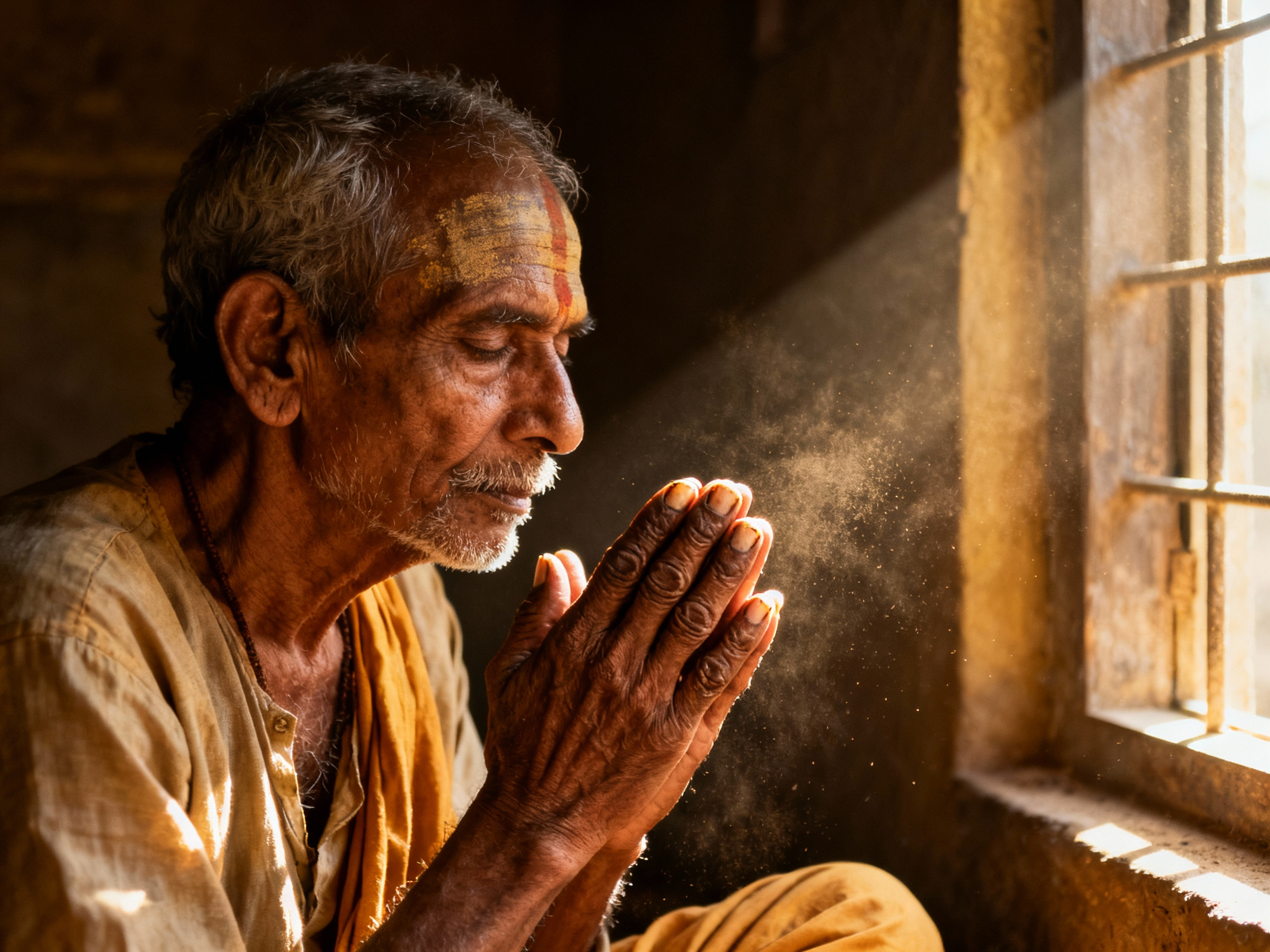Un homme âgé en Respiration profonde pour accompagner les émotions