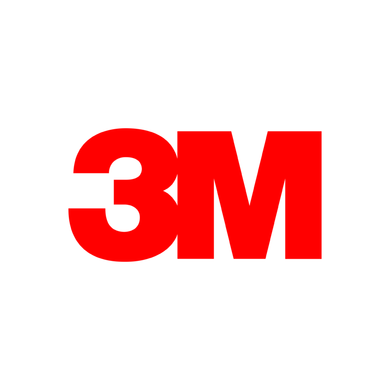 3M logo with red letters on black background.