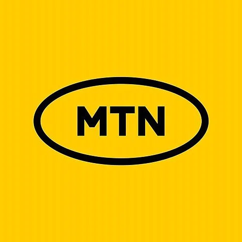 Yellow background with a black oval outline containing the bold black letters 'MTN' inside.