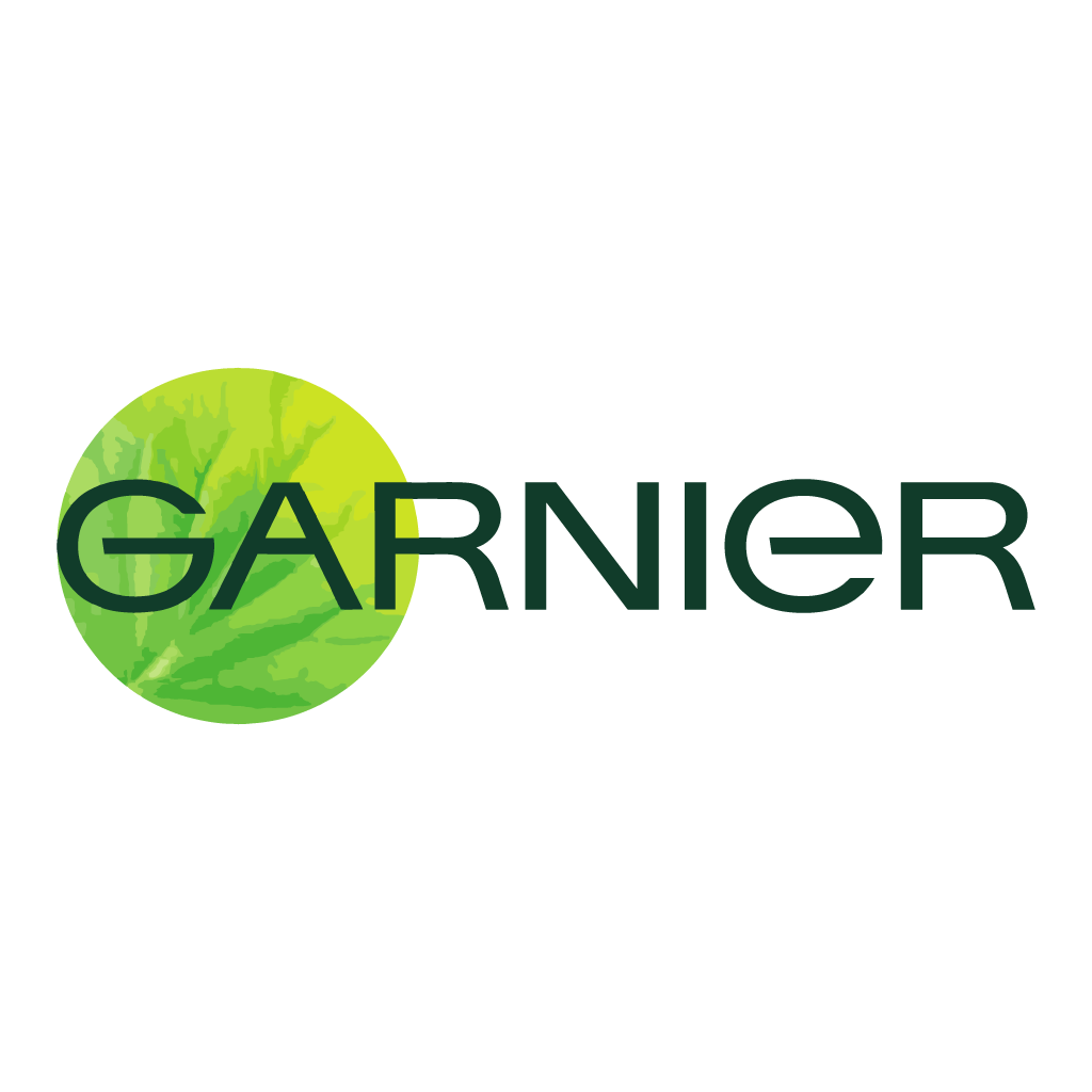 Garnier logo with a green circle resembling a stylized fruit or leaf, and the word 'GARNIER' in black letters.