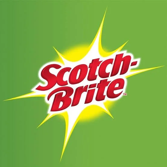 Scotch-Brite logo on a green background with yellow starburst.