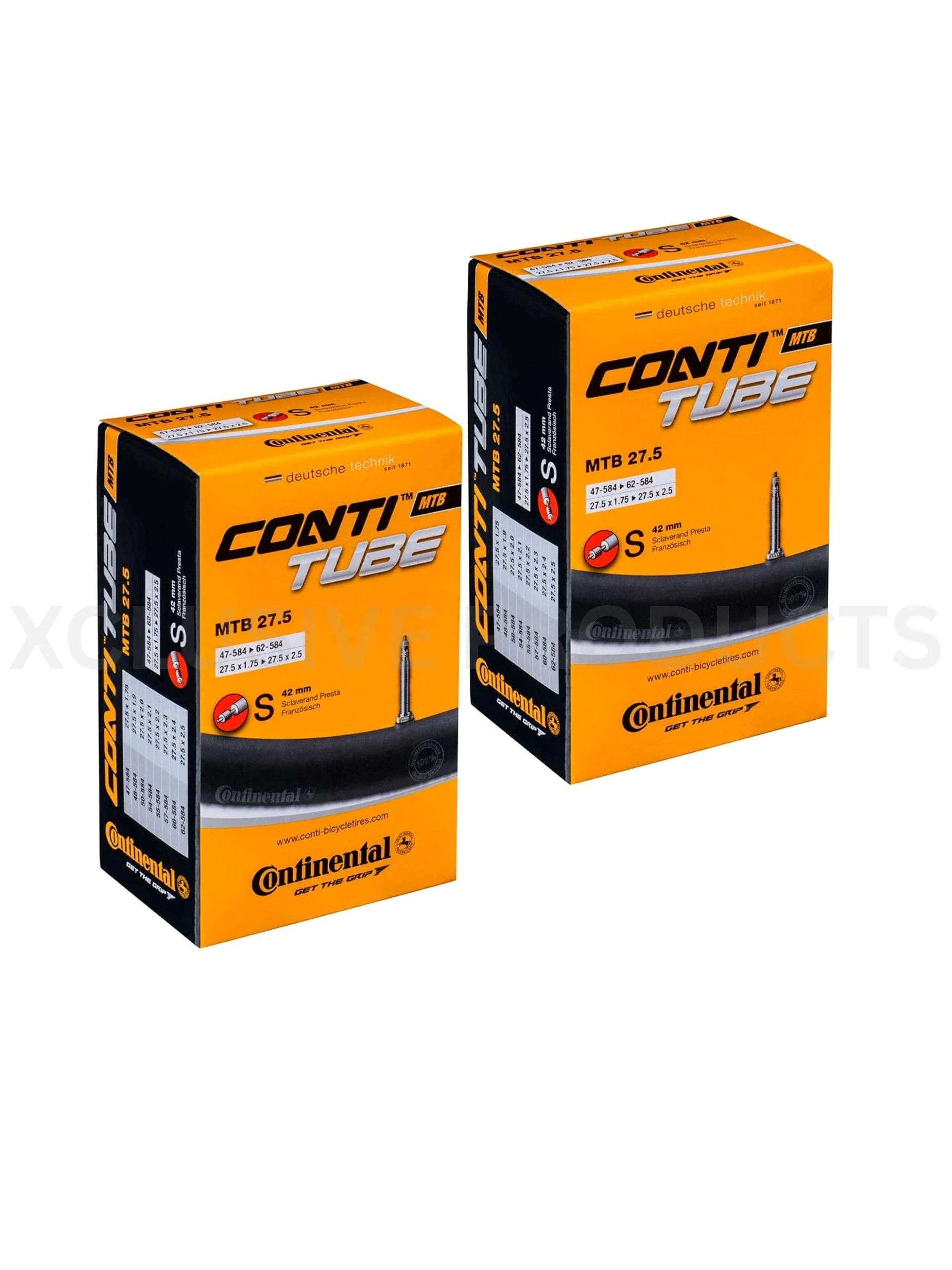 2 X Continental MTB 27.5 Mountain Bike Inner Tube 27.5" x 1.75-2.5 Presta - 42mm