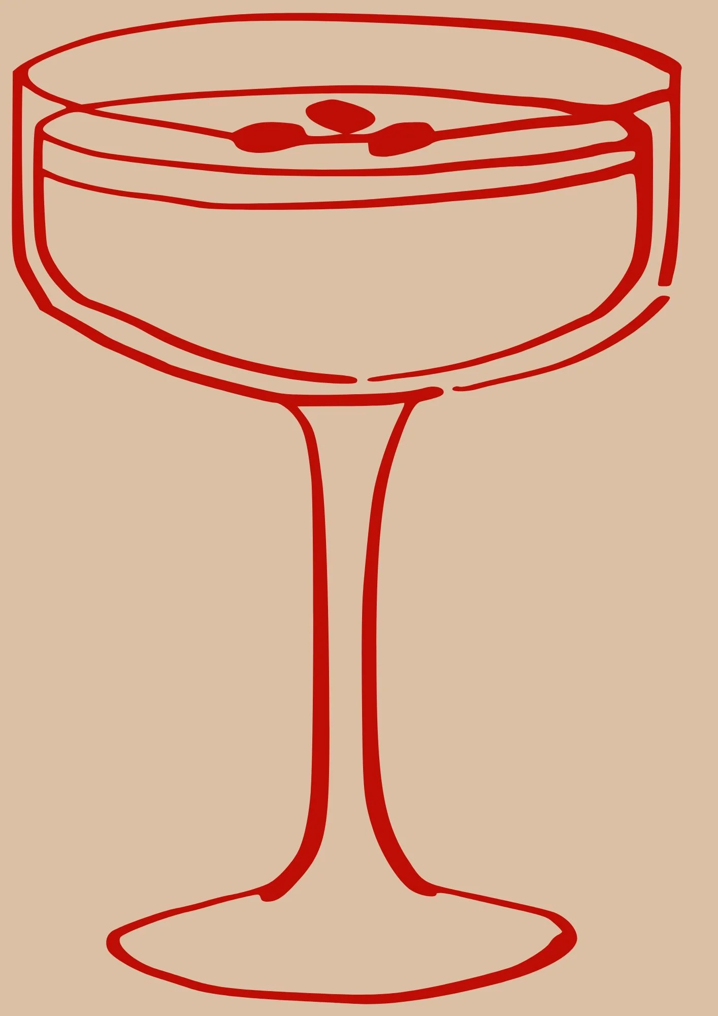 A minimalist line drawing of a cocktail glass with a few ice cubes inside.