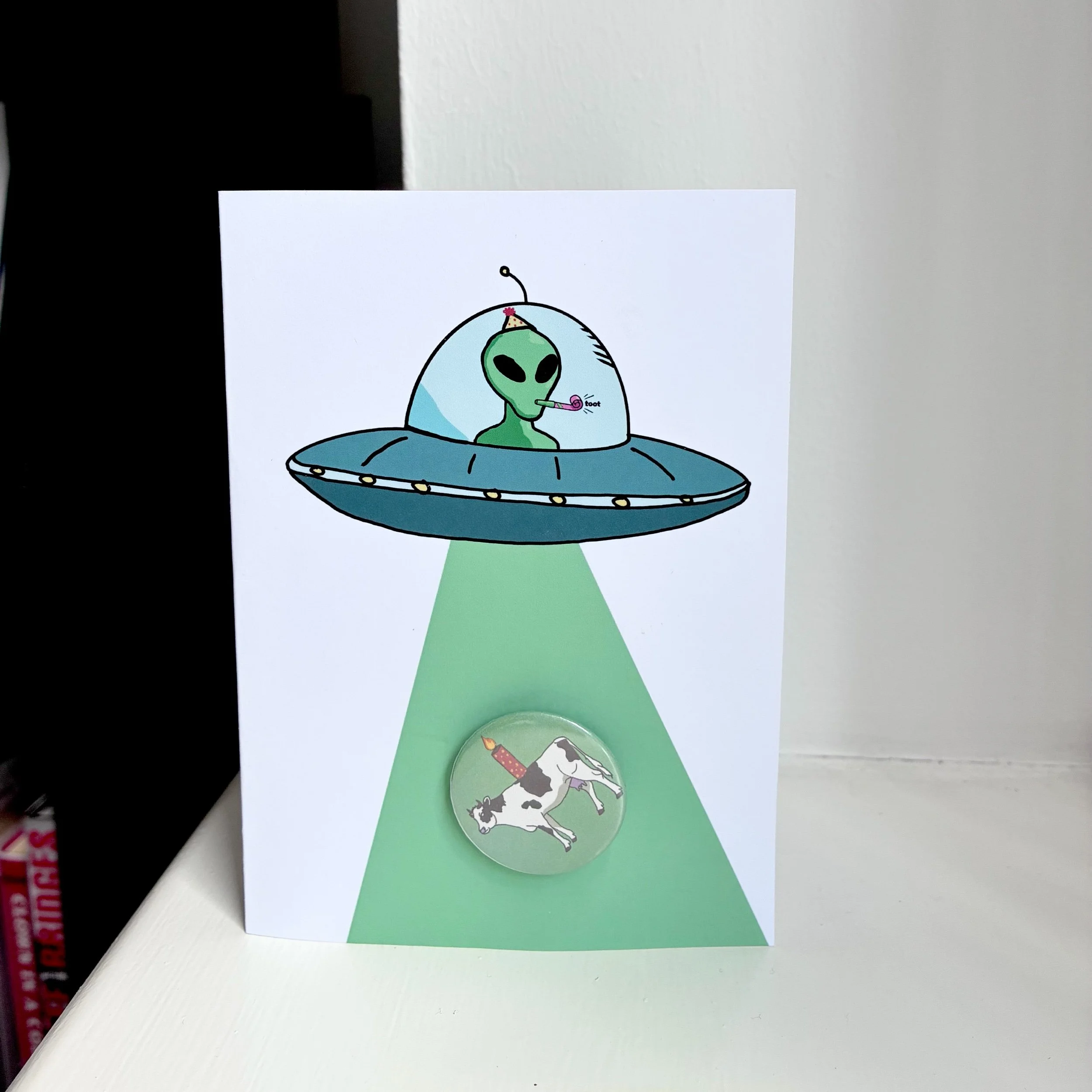 Alien Abduction Birthday Card w/ Badge