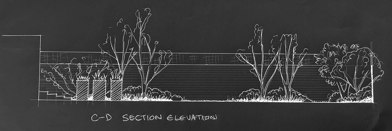 Section elevation drawing on black