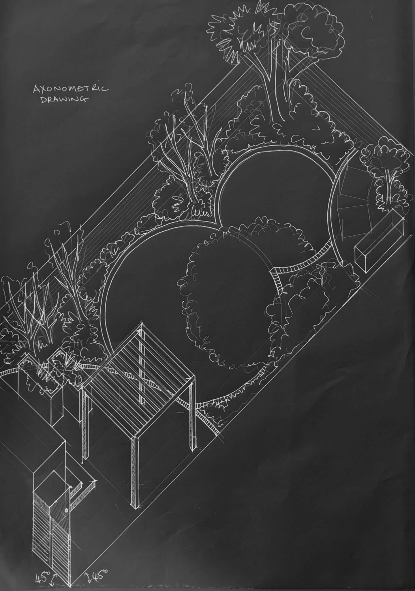 Axonometric drawing on black