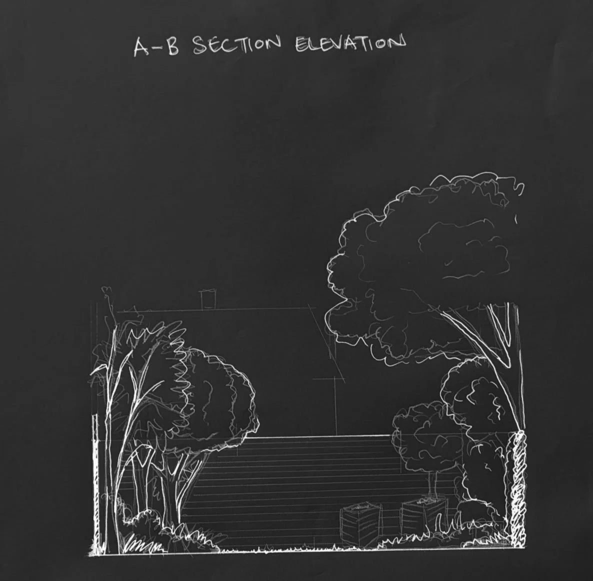 Section elevation drawing on black